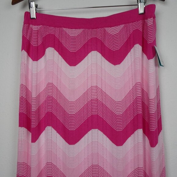 Ming Wang Midi Pencil Skirt Size M Pink Chevron Knit Scalloped Hem Lined - Picture 3 of 10